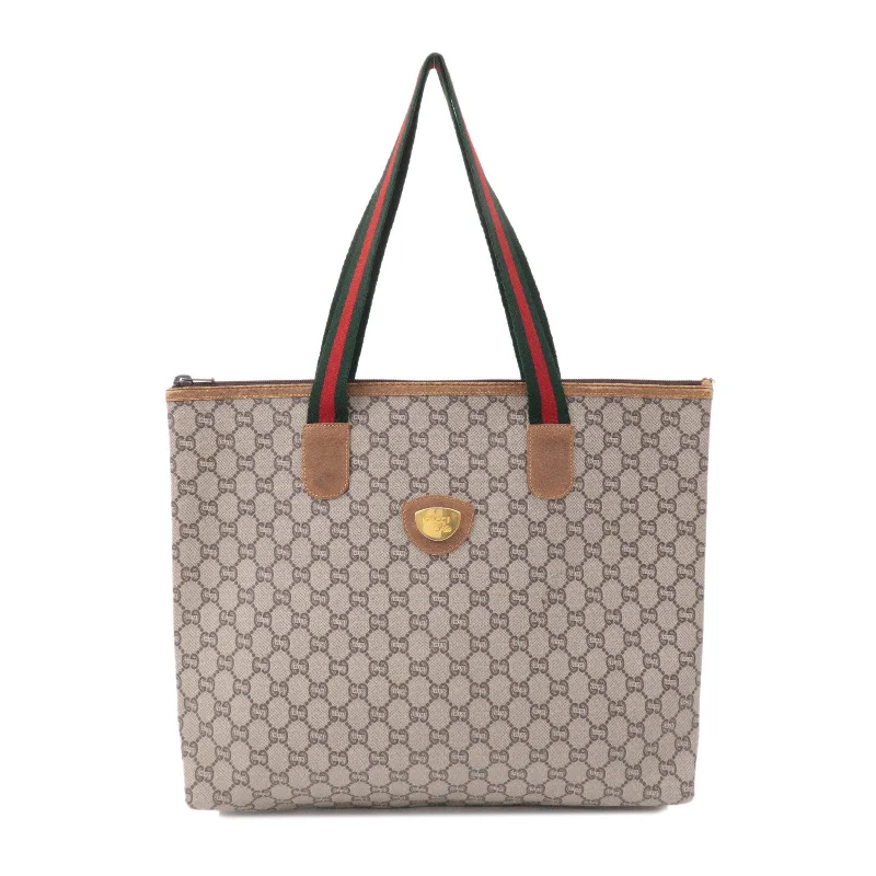 Gucci Old Gucci Sherry GG Plus Leather Tote Bag Beige