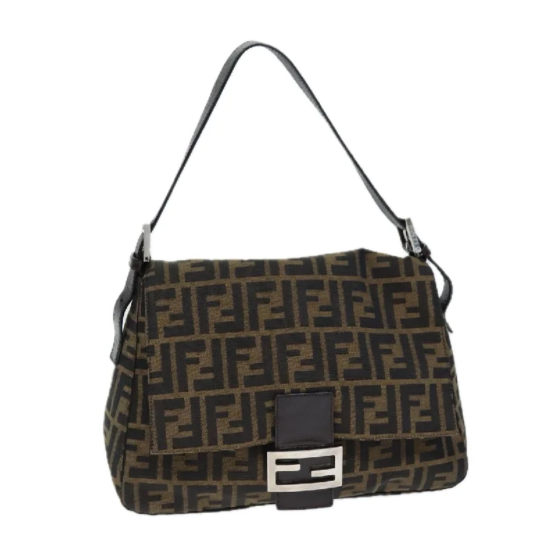 FENDI Zucca Canvas Mamma Baguette Shoulder Bag Black Brown  yk12425