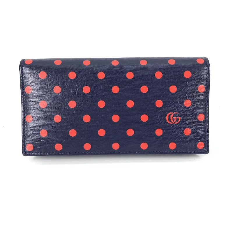 GUCCI Long Wallet Purse 621892 leather Navy x red Horsebit 1955 Dot Polka Dot Chain wallet Women Secondhand