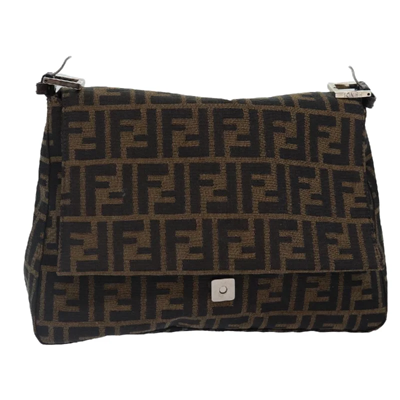 FENDI Zucca Canvas Mamma Baguette Shoulder Bag Brown Black Silver  ar12486