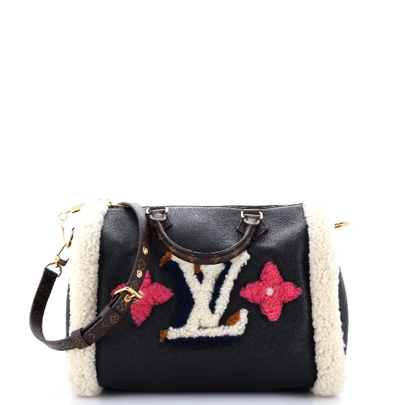 Speedy Bandouliere Bag Leather and Monogram Teddy Shearling 30