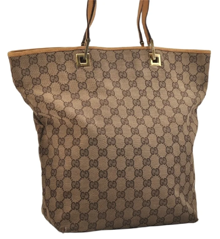 Authentic GUCCI Shoulder Tote Bag GG Canvas Leather 0021098 Brown Junk 1595K