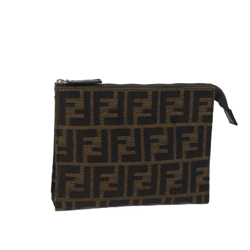 FENDI Zucca Canvas Pouch Brown Black  yk11460