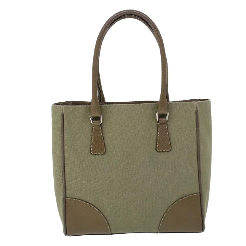 PRADA Hand Bag Canvas Leather Green  53252