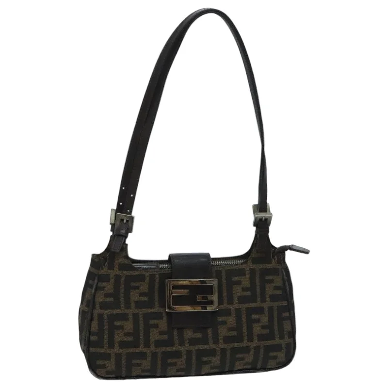 FENDI Zucca Canvas Mamma Baguette Shoulder Bag Black Brown  94185