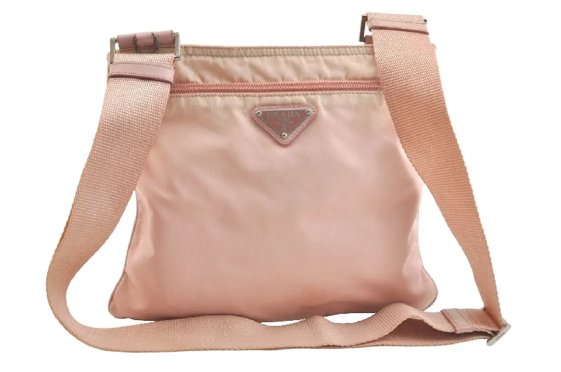 Authentic PRADA Nylon Tessuto Leather Shoulder Cross Body Bag Purse Pink 3630K