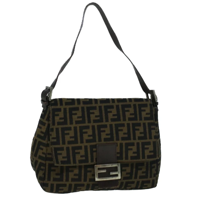 FENDI Zucca Canvas Mamma Baguette Shoulder Bag Brown Black  56073