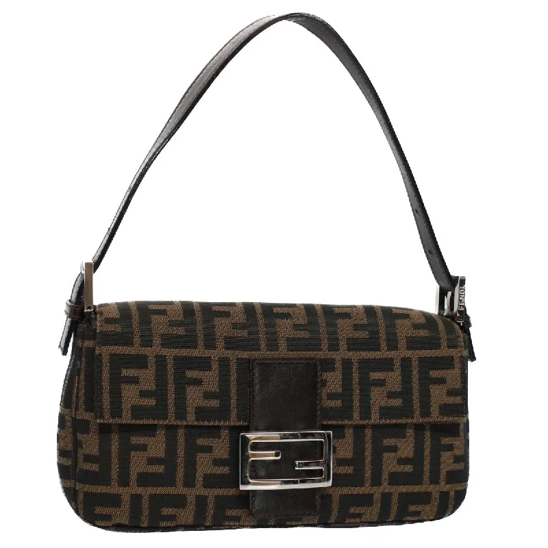 FENDI Zucca Canvas Mamma Baguette Shoulder Bag Black Brown  ki3598