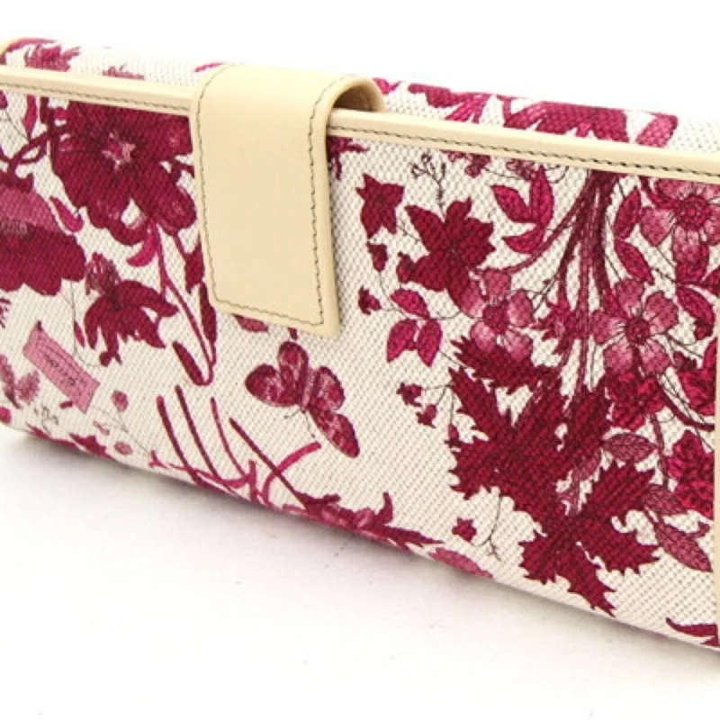 GUCCI W long wallet 112715 Purple White Canvas Leather Flower Ladies