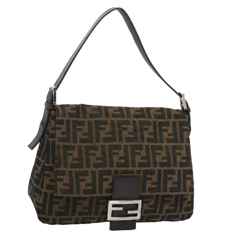 FENDI Zucca Canvas Mamma Baguette Shoulder Bag Brown Black  yk8485