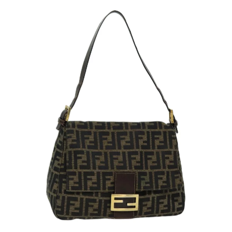 FENDI Zucca Canvas Mamma Baguette Shoulder Bag Black Brown  hk1297