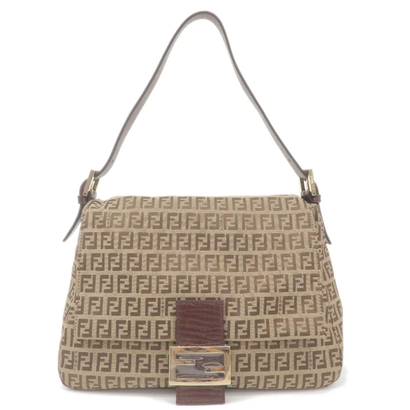 FENDI Zucchino Mamma Baguette Canvas Leather Shoulder Bag 8BR001