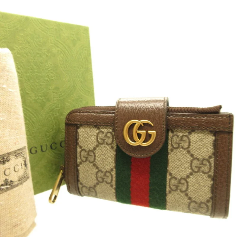 GUCCI Ophidia 699353 GG Marmont Canvas Leather Beige Brown Card Case Wallet