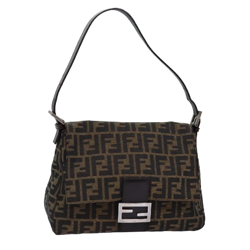 FENDI Zucca Canvas Mamma Baguette Shoulder Bag Black Brown  76476