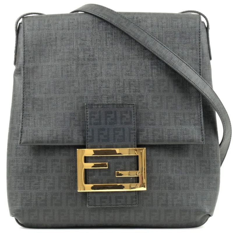 FENDI Zucchino Print PVC Shoulder Bag Gray Black 8BT127