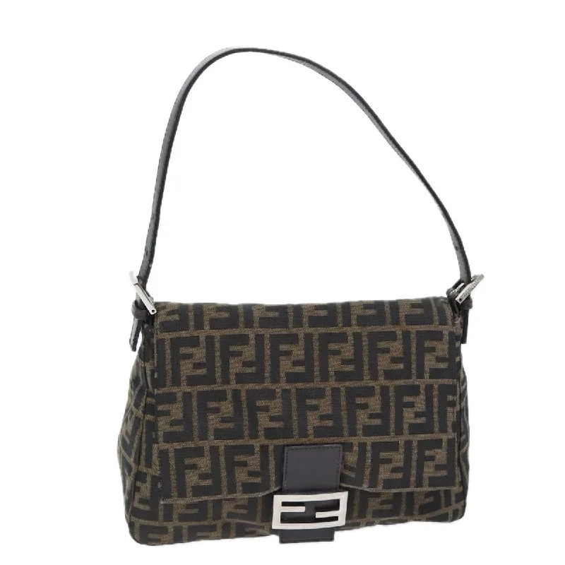 FENDI Zucca Canvas Mamma Baguette Shoulder Bag Brown Black Silver  yk15236