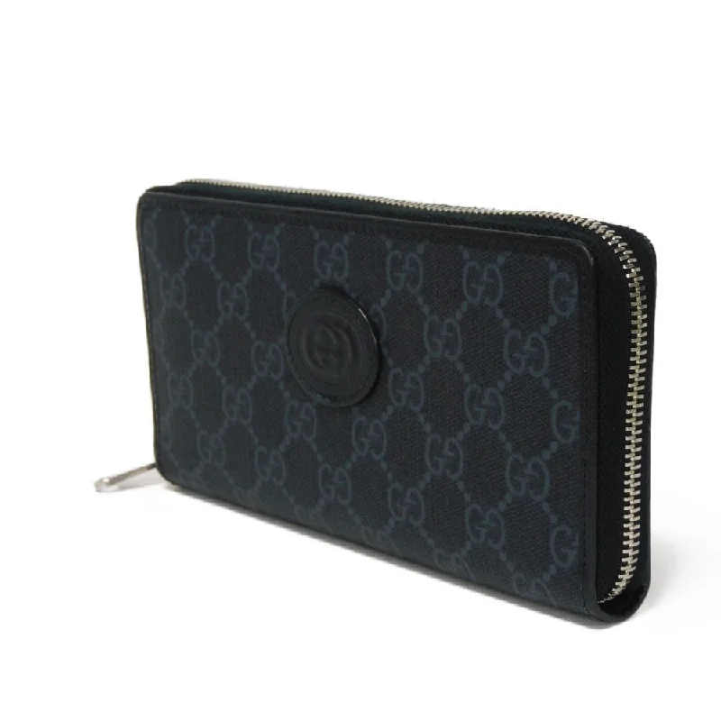 GUCCI Long Wallet Purse 673003 92TCN 1000 GG Supreme canvas (polyurethane processing) x Calfskin leather black GG Supreme Interlocking G zip-around wallet mens Used