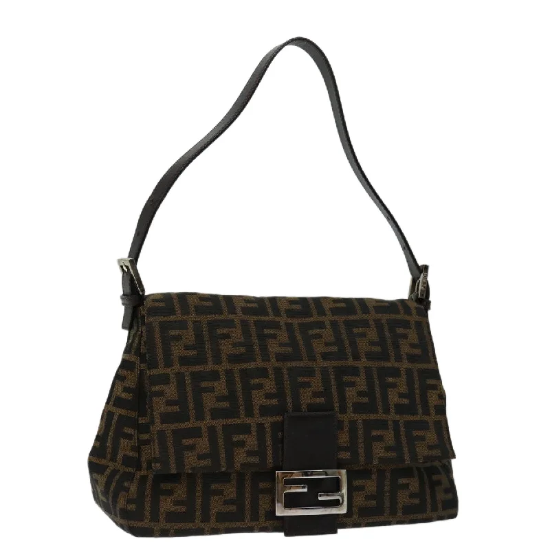 FENDI Zucca Canvas Mamma Baguette Shoulder Bag Black Brown  yk11309