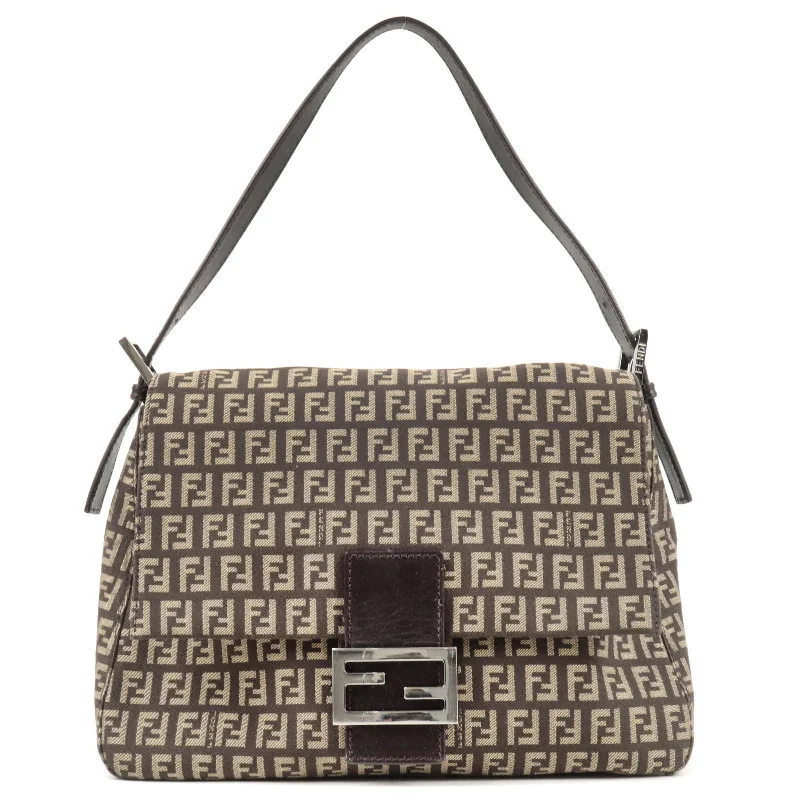 FENDI Zucchino Mamma Baguette Shoulder Bag Beige Brown 8BR001