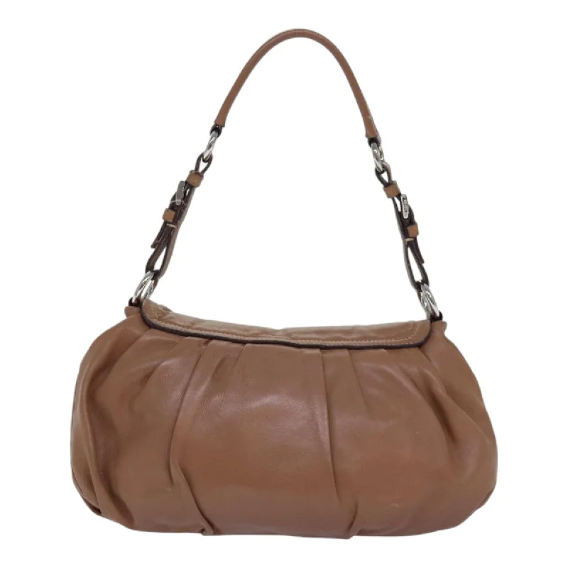 PRADA Shoulder Bag Leather Brown Silver  85872