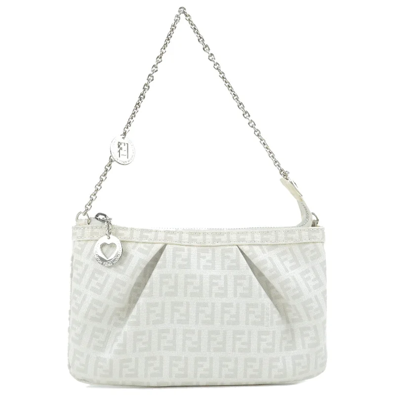 FENDI Zucchino Print PVC Chain Hand Bag White 8BR594