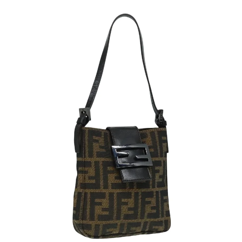 FENDI Zucca Canvas Mamma Baguette Shoulder Bag Black Silver Brown  93258