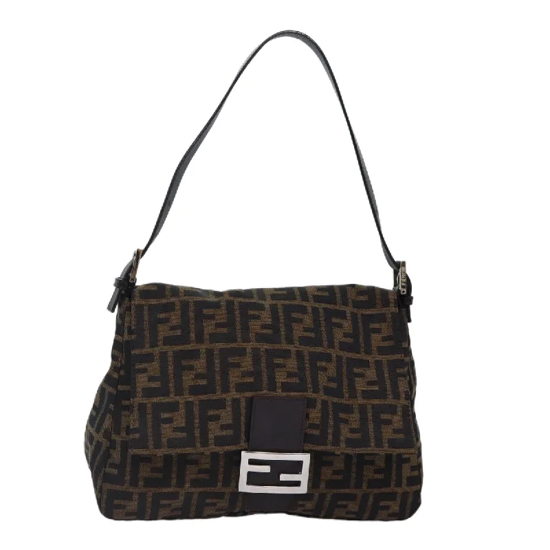 FENDI Zucca Canvas Mamma Baguette Shoulder Bag Brown Black Silver  hk1612