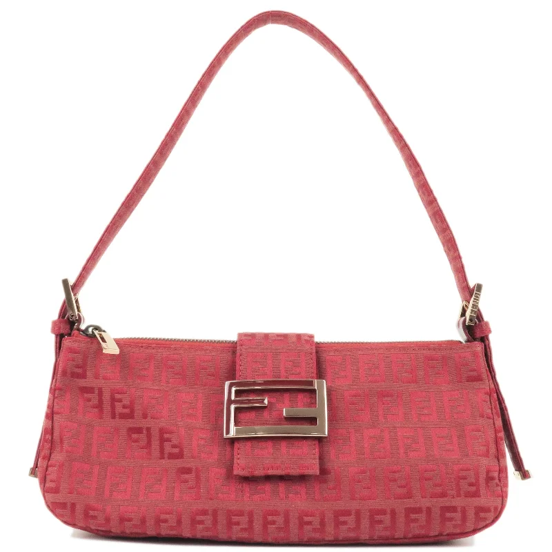 FENDI Zucchino Mamma Baguette Shoulder Bag Hand Bag Red 8BR034