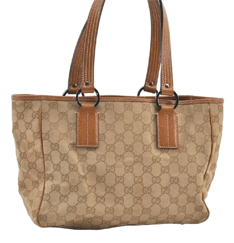 Authentic GUCCI Shoulder Tote Bag GG Canvas Leather 113019 Beige 1530K