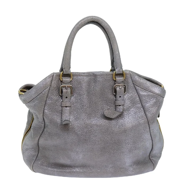 PRADA Hand Bag Leather 2way Silver  bs15822