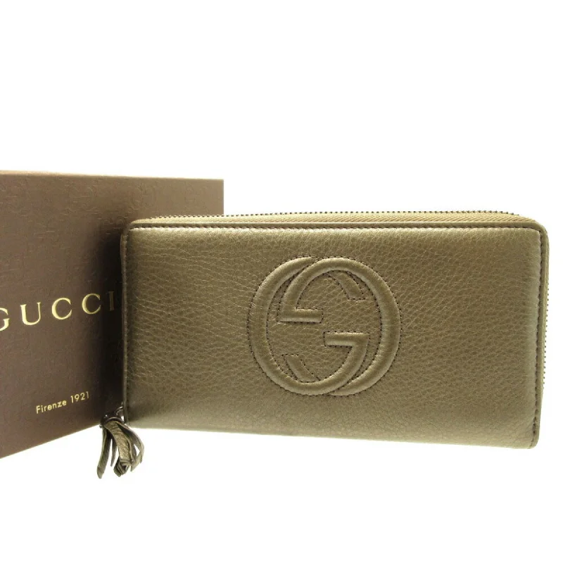 GUCCI 308004 Soho Interlocking G Leather Gunmetal Round Long Wallet