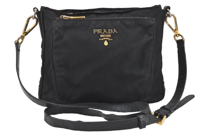 Authentic PRADA Nylon Tessuto Leather Shoulder Cross Body Bag Purse Black 2696K