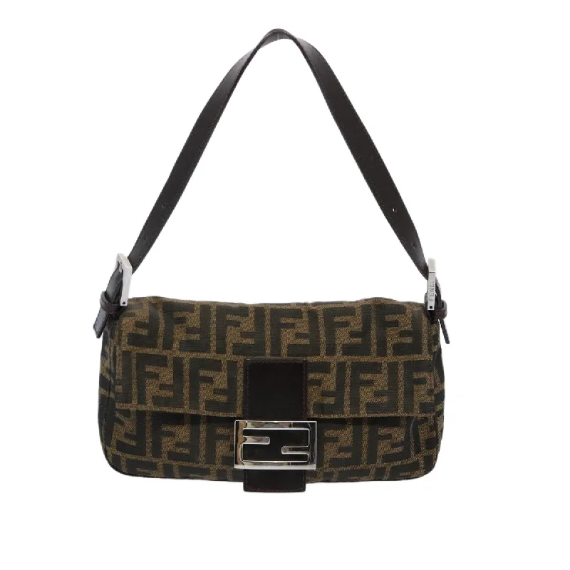 FENDI Zucca Canvas Mamma Baguette Shoulder Bag Brown Black  am5709