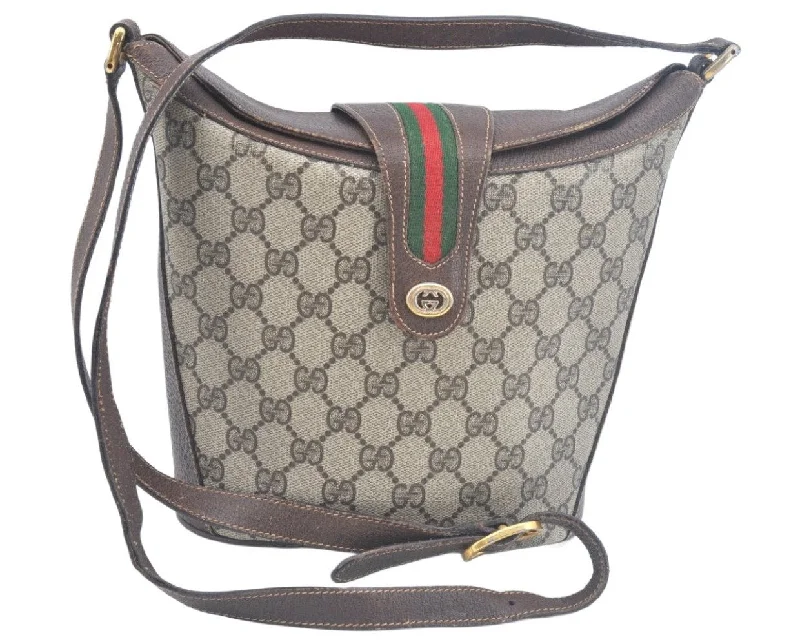 Authentic GUCCI Web Sherry Line Shoulder Cross Bag GG PVC Leather Brown K9992