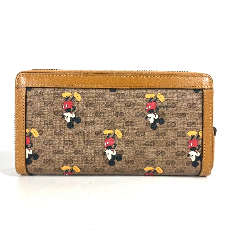 GUCCI Long Wallet Purse 602532 GG Supreme Canvas Beige x brown Mini GG Supreme DISNEY Disney collaboration Mickey Mouse Women Used