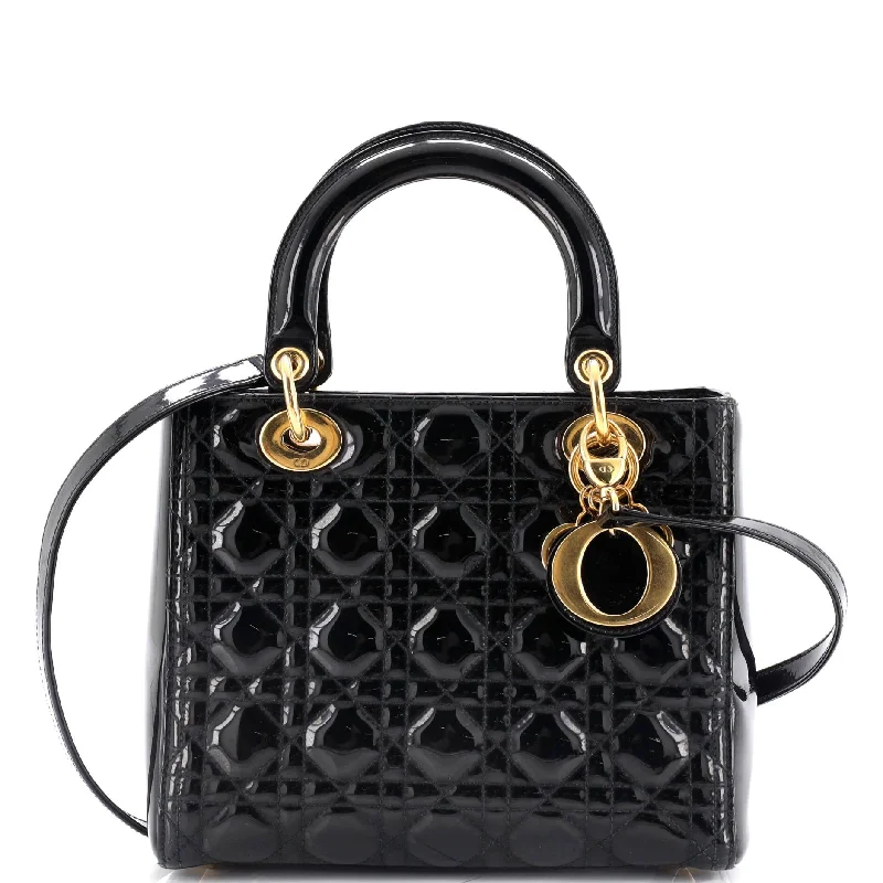 Lady Dior Bag Cannage Quilt Patent Medium