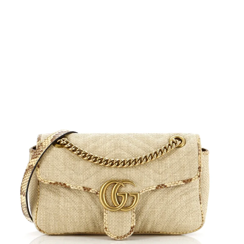 GG Marmont Flap Bag Matelasse Raffia with Snakeskin Small