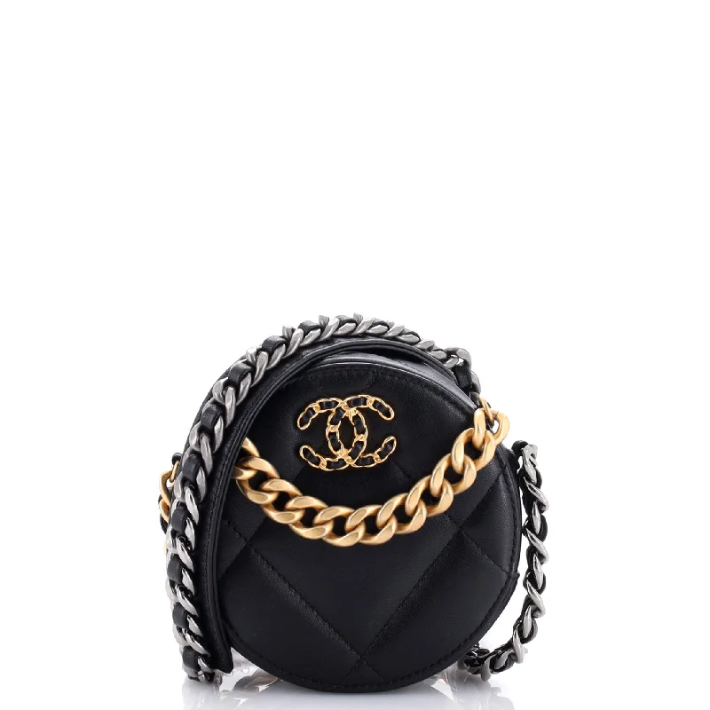 19 Round Clutch with Chain Quilted Leather