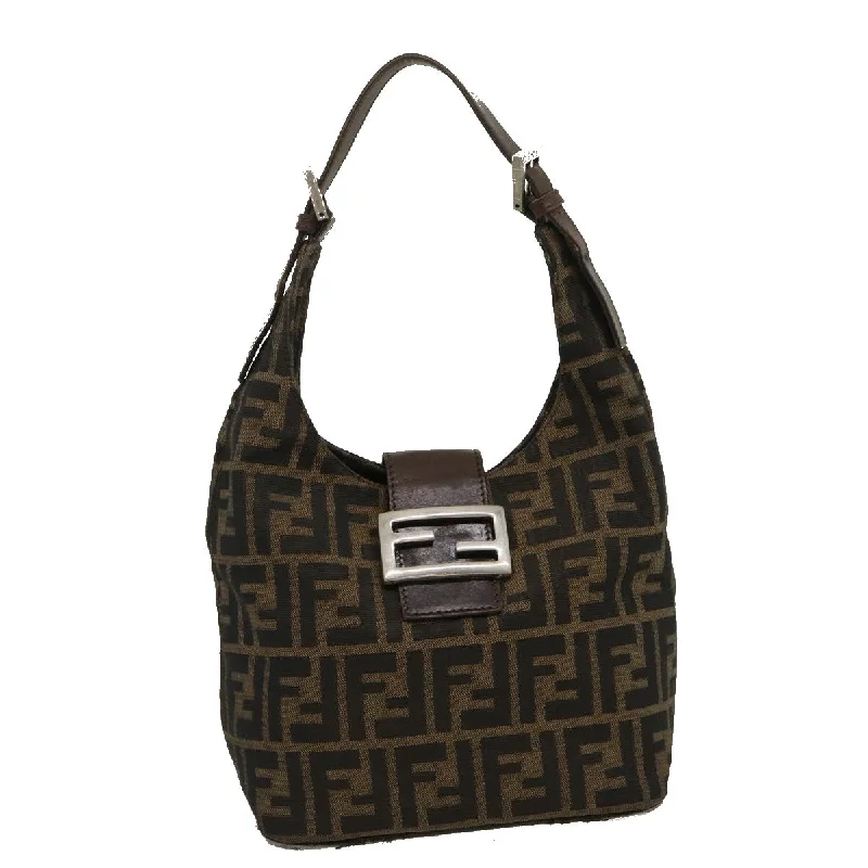 FENDI Zucca Canvas Mamma Baguette Shoulder Bag Brown Black  yk4558