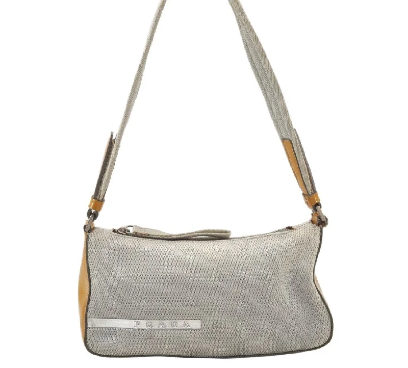 Authentic PRADA Sports Polyester Enamel Shoulder Hand Bag Silver Yellow 4125K