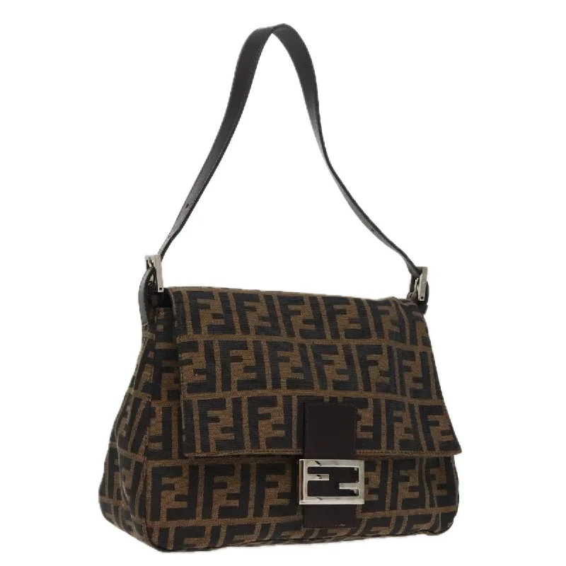 FENDI Zucca Canvas Mamma Baguette Shoulder Bag Black Brown Silver  am7091A