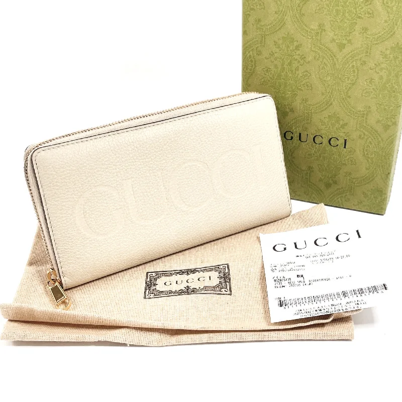 GUCCI Long Wallet Purse 658691 leather beige logo Zip Around unisex Used