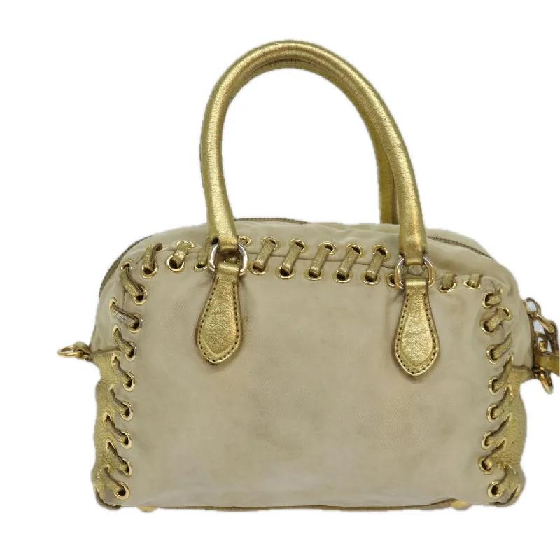 PRADA Hand Bag Nylon 2way Beige Gold  85102