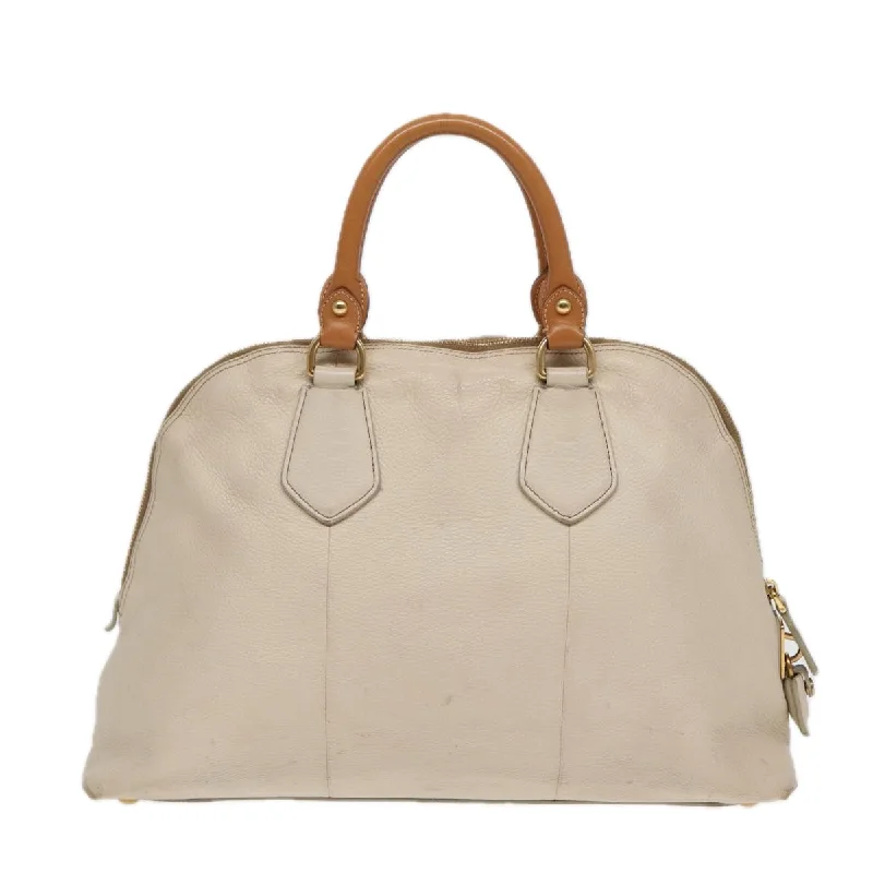 PRADA Hand Bag Leather White Brown gold  hk1562