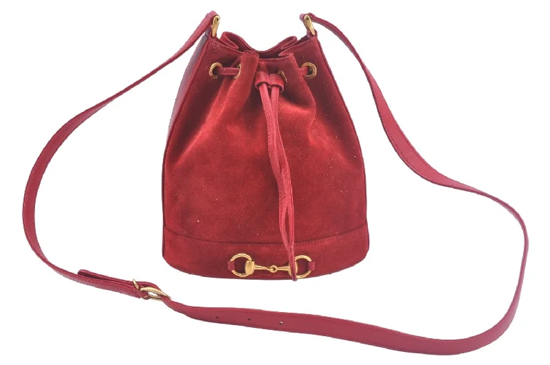 Authentic GUCCI Shoulder Cross Body Bag Suede Leather Red Junk L0046