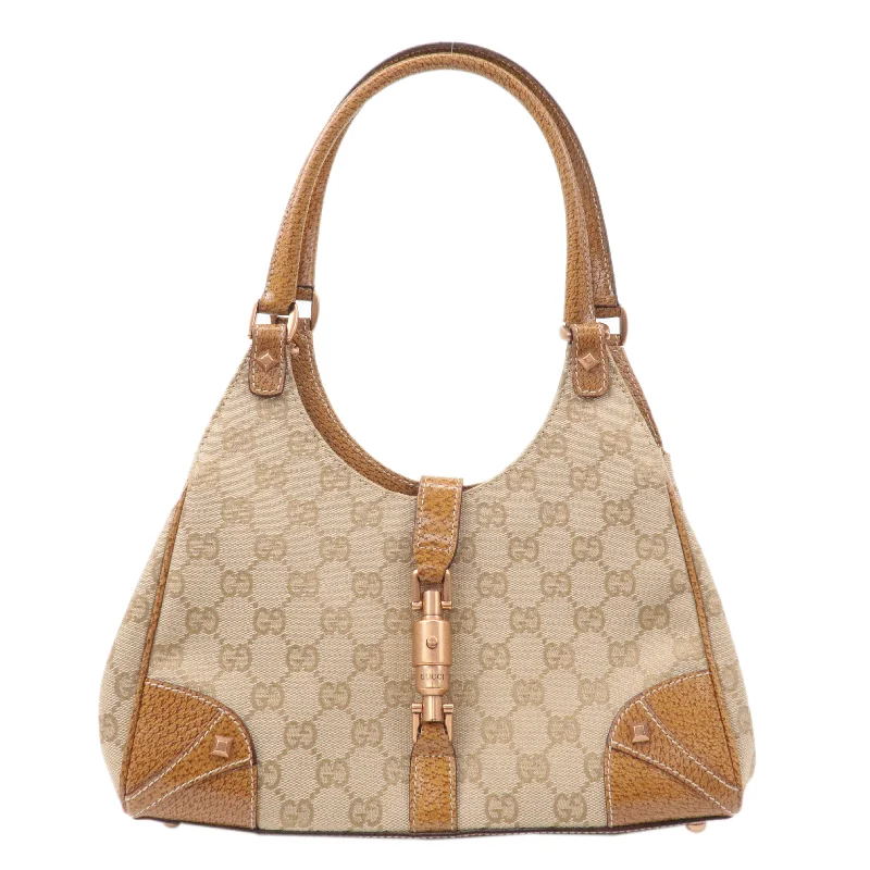 GUCCI New Jackie GG Canvas Leather Shoulder Bag Beige Brown 124409