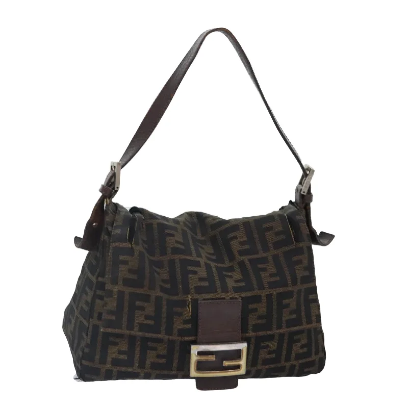 FENDI Zucca Canvas Mamma Baguette Shoulder Bag Brown Black gold  89599