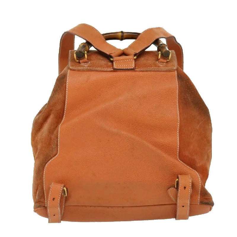 GUCCI Bamboo Backpack Suede Leather Orange Auth th3041