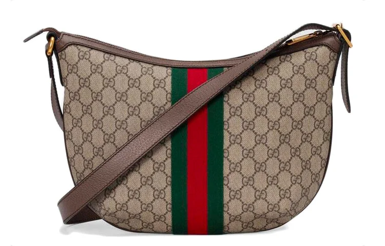 (WMNS) GUCCI Ophidia Logo Stripe Webbing Canvas Shoulder Messenger Bag Small / Brown 598125-9IK3T-8745