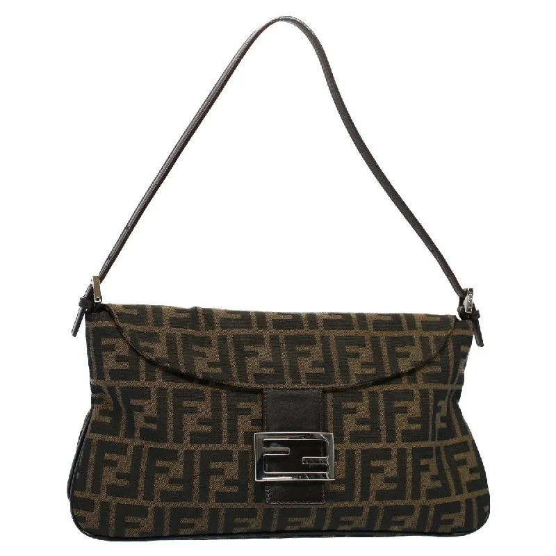 FENDI Zucca Canvas Mamma Baguette Shoulder Bag Black Brown  55429